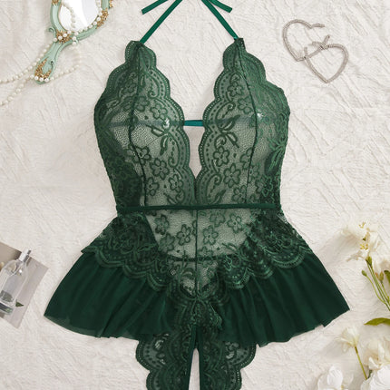 One Piece Crotchless Backless Underwear Transparent Lace Hollow Out Bodysuit Sexy Lingerie For Women Nightgown Erotic Clothing