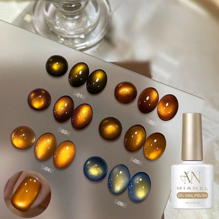MN 10ml 1-12pcs 2025 Autumn Blue Brown Cat Eye Gel Nail Polish Popular Flash Chocolate Glass Beads Nails Black Nails Christmas