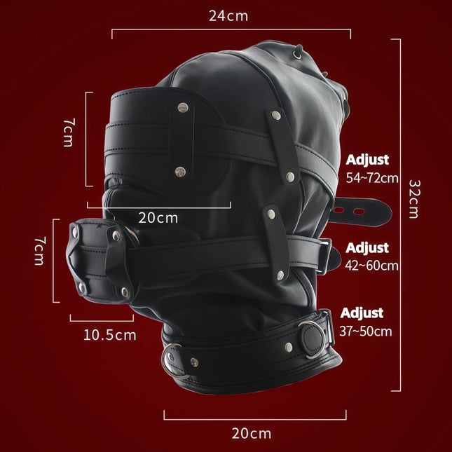 PU Leather BDSM Bondage Hood Sensory Deprivation Mask with Blindfold Removable Dildo Gag Lockable Head Harness Sex Toys Couples