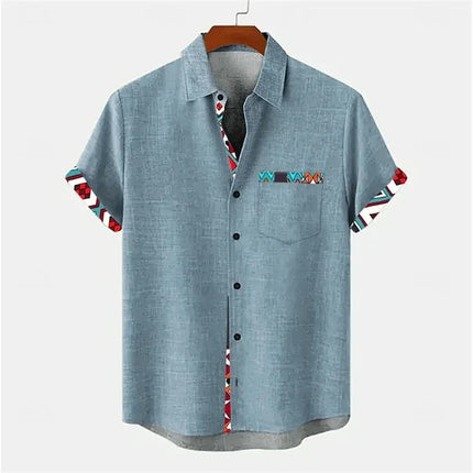 Men's High-Quality Linen Short-Sleeved Shirt Hawaii 3D Printed Collar Vacation Casual Style Loose Breathable Fit