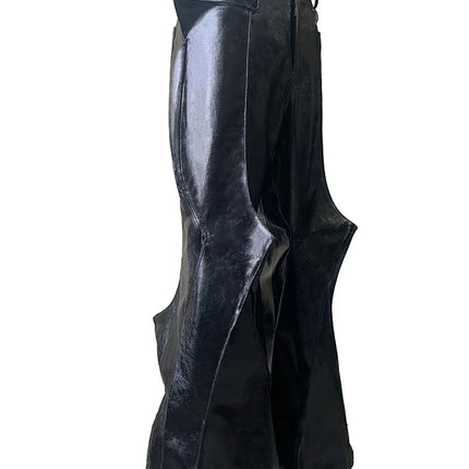 Nerazzurri Autumn Shiny Black Pu Leather Flare Pants for Men Dark Academia Vintage Opium Style Streetwear Clothing Fashion 2026