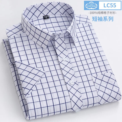 2026 Summer Cotton Plaid Short Sleeve Shirts For Men Plus Size Regular Fit Classic Young  England  Style Shirts Man's Clothing