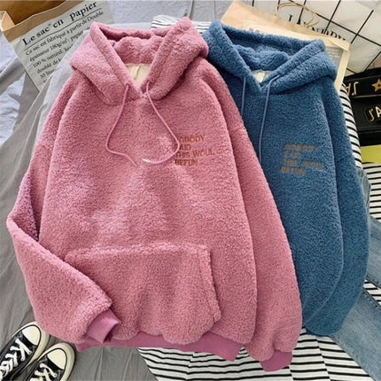 Autumn Winter Fashion Hooded Sweatshirt Women Korean Loose Solid Letter Tops Long Sleeve Warm Outfit Hoodie Lady Casual Street