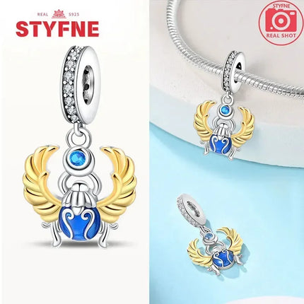 Silver 925 Gold Pyramid Mummy Double Charm Elephant Beads Fit Original Bracelet DIY Fine Jewelry Accessories for Women Gifts