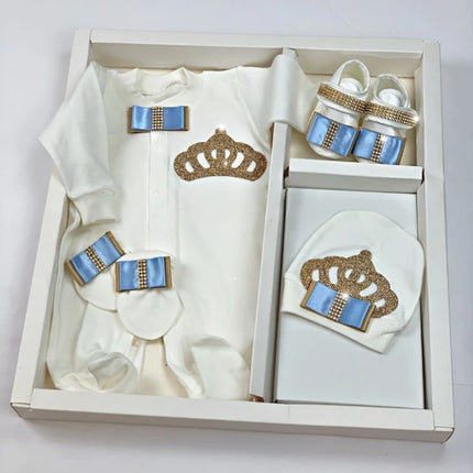 Dollbling Newborn Set Baby's Sets Rhinestone Crown 0-3 Months Hat+Bodysuits+Gloves+Shoes 4 Parts Boy Girl Jumpsuit Clothing