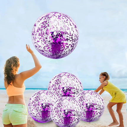 1 Piece Colorful Sequin PVC Inflatable Beach Ball - Transparent Sequined Toy for Pool Parties, Family Games, Kids Play, Indoor &