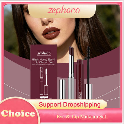 Black Honey Iconic Eye Lip Makeup Set Black Volumizing Lengthening Curling Mascara Plumping Gloss Lipstick Waterproof Makeup Set