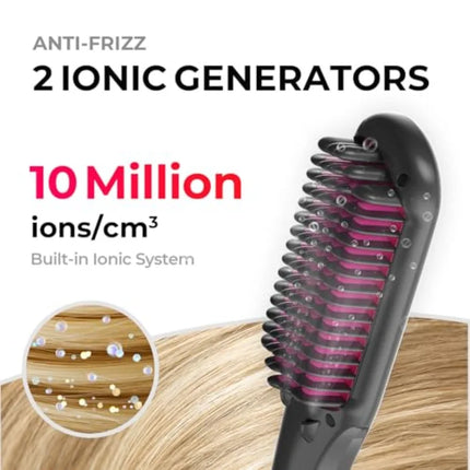 One-Step Hair Straightener Brush for Women with Negative Ions 16 Temperature Settings LCD Display Dual Voltage Hot Comb Flat Ir