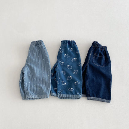 2026 Spring Kids Jean Star Pants Korean Style Boys Girls Denim Pants Full of Puppy Print Casual Toddler Boys Straight Trouseres