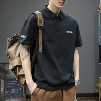Summer Men's Letter Graphic Basic Golf Polo Shirts 2026 Solid Business Casual Tshirts Streetwear Fashion Appliques Oversized Top