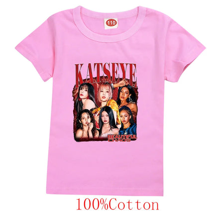 Hot Katseye T Shirt Kids Summer Clothes Girls Short Sleeve T-Shirt Toddler Boy Cotton Casual Tops Children's Fashion Streetwear