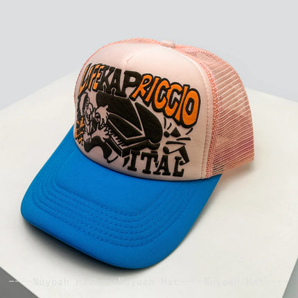 New Unisex Japanese 3D Printed Letter Baseball Hats Sunshade Personal Breathable Hip-hop Trucker Caps Color Block Versatile Mesh