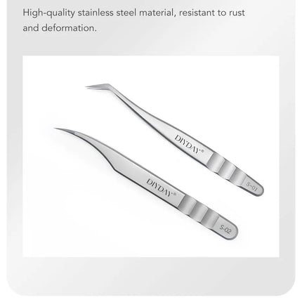 DIYDAY Eyelash Extension Tweezers Stainless Steel Eyebrow Precision Tweezers Fiber Tip Volume Isolation Lashes Extension Tweezer