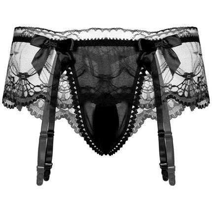 Sexy Men's Panties Sissy Lace Transparent Bowknot Lingerie Men Bulge Pouch Briefs Underwear Pump Man Briefs With Garter