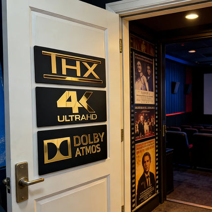 Dolby Atmos & DTS X Wall Signs Gold Mirror Acrylic Home Theater Plaque for Movie Room and Media Room Premium Cinema Room Decor