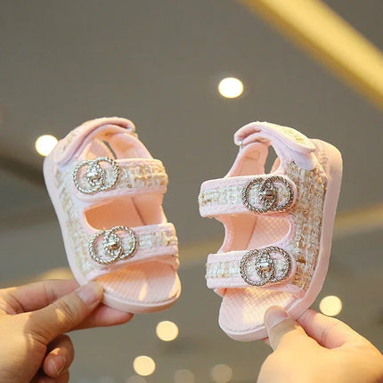 2025 Korean Style Sweet Style Sandals Summer Solid Color Girls Baby Sandals Open Toe Small PU Slipper Shoes Size 21-35