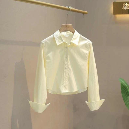Fall Fashion Women's Small Size Casual Long Sleeve Shirt Design Versatile Short High Waist Slim Top for Ladies