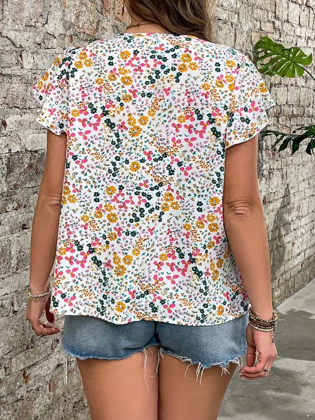 Women's plus-size full-flower print casual commuter shirt top