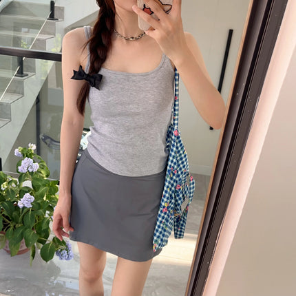 Women's Vest with Built-in Bra Pad Elastic Ribbed Square Collar Csole Tank Top ort Length  Color Versatile Summer F...