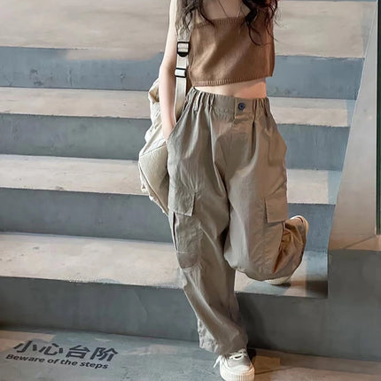 Soft and Comfortable Children Girls Loose-Fit Mosquito-Proof Pants Cargo Pants Multiple Pockets Fun and Functionality Kids Pants