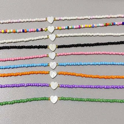 New Nature Shell Love Heart Choker Necklace for Girl Spring Summer Fashion Small Colorful Glass Beads Necklace Gift for Friend