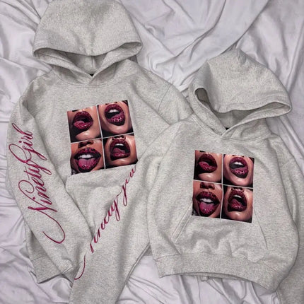Leopard Lips Print Hoodie Men Women Oversized Streetwear Sweatshirt Artistic Sleeve Graphics Hip Hop Rock Unisex Pullover Top