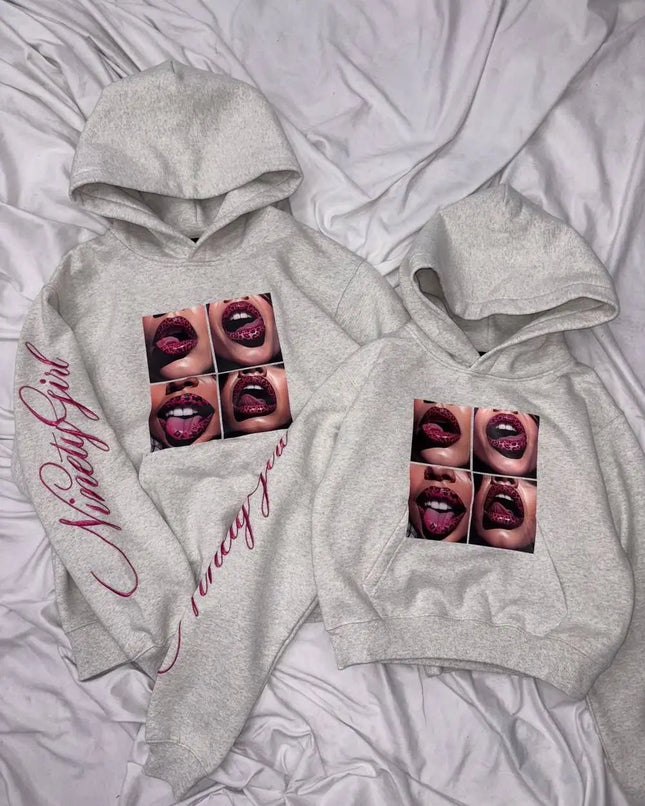 Leopard Lips Print Hoodie Men Women Oversized Streetwear Sweatshirt Artistic Sleeve Graphics Hip Hop Rock Unisex Pullover Top