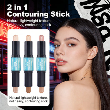 2 in 1 Contouring Stick Brighten and Plump Face Natural Contouring of Facial Contours Waterproof Long-Lasting Highlight Makeup
