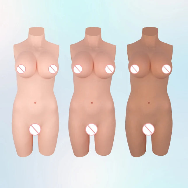 KUMIHO Fake Vagina Breast Form 2ND GEN Silicone Bodysuit D Cup Fake Boobs Silicone Body Transgender Crossdresser Cosplay Shemale