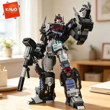 KAVOWORLD 2045PCS Future Technology Dark Commander Mecha Building Bricks Kit Articulated Limbs Robot Figure with LED Lights Collectible Display Model DIY Assembly Tech Interactive Toy Birthday Gift for Robot Enthusiasts