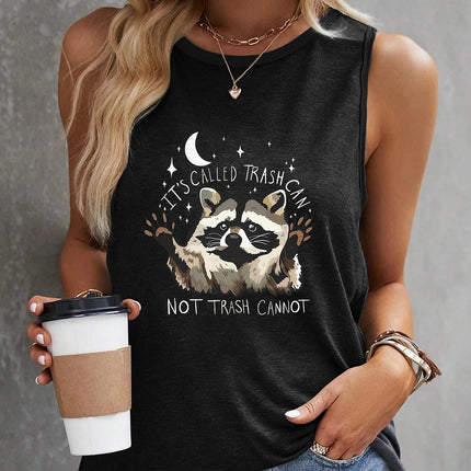 Raccoon & Moon Print Tank Top Casual Crew Neck Tank Top For Summer Women's Clothing