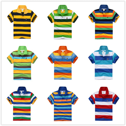 Summer Kids Polo Shirts Children's Short Sleeve Boys Top Polo Shirt Color Striped Teens Cotton Girls School Shirts 2-14Years