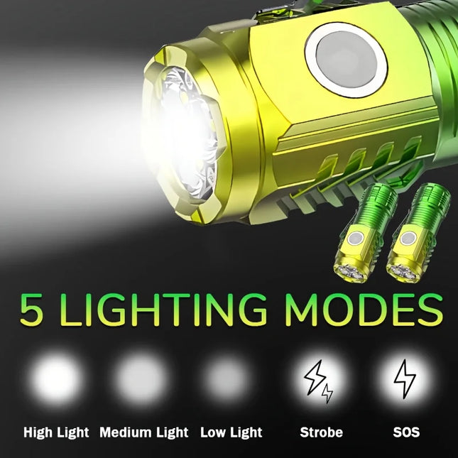 3LED Super Bright Flashlight  Mini Burst Flash Torch Rechargeable Outdoor Waterproof Emergency Spotlight with Pen Clip Magnet