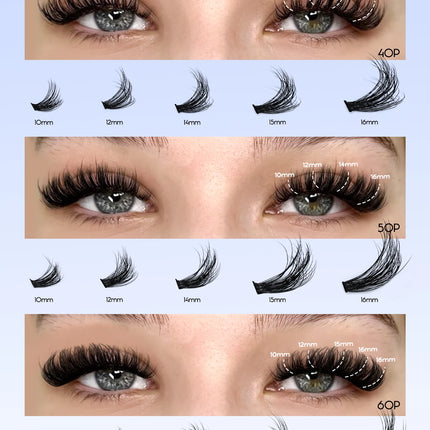 GROINNEYA Cluster Lashes Kit Individual Lashes Volume Mixed Tray 3D Faux Mink Lashes Wispy Eyelash Extension Makeup