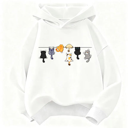 Climbing Cat Pattern Trendy Design Print Hooded Kids Design Children's Sweatshirt Cute Hoody Boys Girls Autumn Casual Hoodies