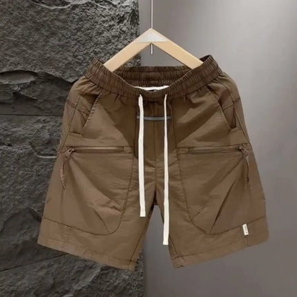 Summer Thin Style Men Pocket Work Clothes Handsome High Street All-match Loose Quick Drying Motion Casual Solid Color Shorts