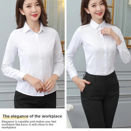 Women's Long Sleeve Anti-Light Shirt Spring Summer Workwear Professional Korean Style plus Size Uniform Button down Dress