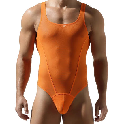 Men Sexy Bodysuits Gym Fitness Muscle Vest Fashion Sleeveless Soft Mesh Tank See Through Rompers Jumpsuits See Through T-shirts