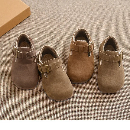 Children Flat Shoes Suede for Winter Kids Moccasins Non-slip Soft Sole 2024 Brand New Boys Girls Leather Shoes Warm Retro Trendy