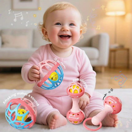 Sensory Toys for Babies, Pink Handheld Ball Player Bell Ringing Toys to Improve Color Recognition, Christmas Sock Gifts