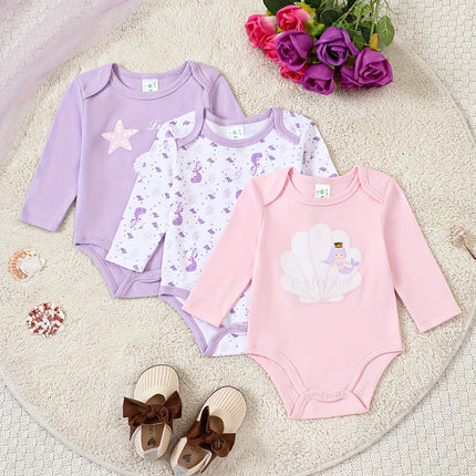 Baby girl clothes 3PCS Baby girl onesies spring and autumn long-sleeved onesie cotton  newborn baby clothes  0-12 months