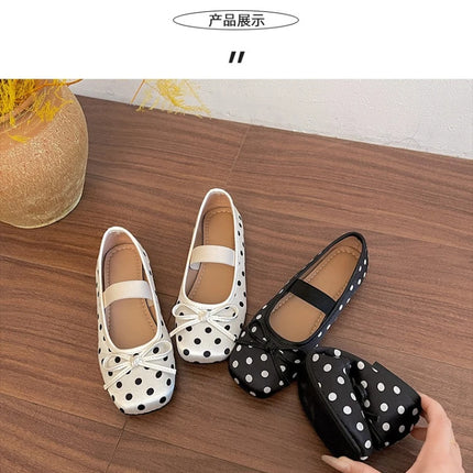 Spring Butterfly-knot Women Dot Ballet Flats Comfort Shallow Elastic Band Shoes Ladies Eelgant Soft Sole Dress Mary Jane Shoes