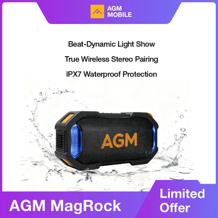 AGM Outdoor Wireless Speaker Bluetooth 5.3 Speaker Stereo Sound IPX7 Waterproof RGB Light Speaker