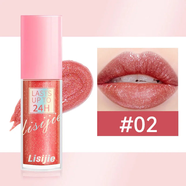 Diamonds Glitter Lip Gloss Lasting Waterproof Liquid Lipstick Pearl Shining Lip Color Sparkling Lip Makeup Lasts Up To 24H