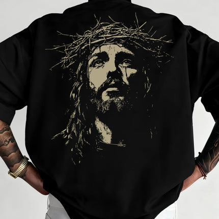 Men's Jesus Pattern Print T-Shirt Pure Cotton and Breathable Streetwear Oversized Loose Casual Trendy Crew Neck Short Sleeve