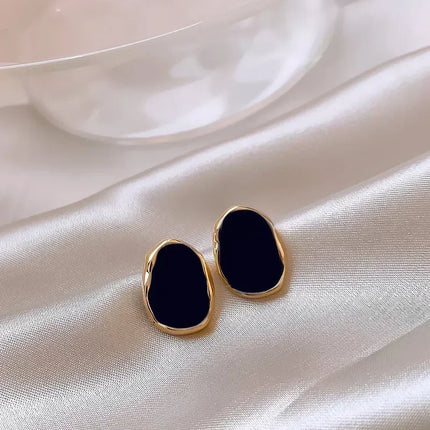 New Street Style Black Square Stud Earrings for Women Minimalist Korean Fashion Geometric Enamel Big Earring Jewelry Girl Gift