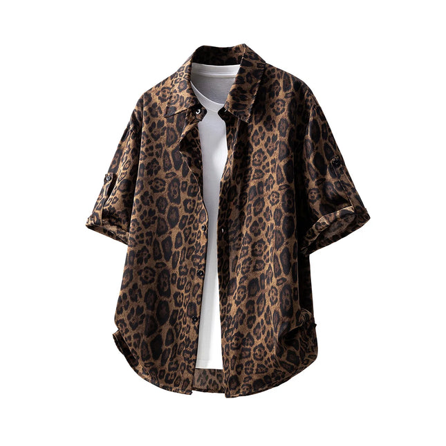 Summer 2026 Leopard Print Short-Sleeved Shorts Suit Men'S High-Quality Fashion Trend Comfortable Breathable Loose Casual Suit