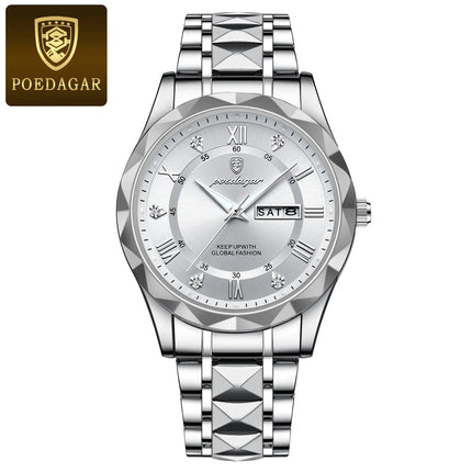 POEDAGAR Business Luxury Men's Quartz Watches Waterproof Luminous Stainless Steel Men's Wristwatch Date Week Sport Men's Watch Reloj