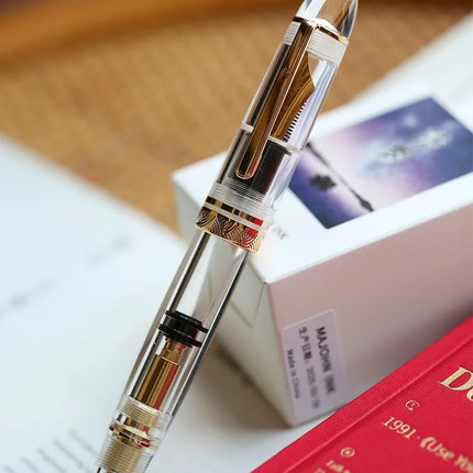 MAJOHN P140 Transparent Fountain Pen Sun Nib Metal Copper Piston Light Resin Body PK X159 9019 Stationery School Supplies
