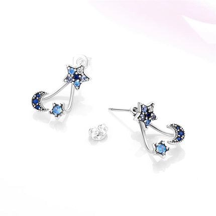 Real 925 Sterling Silver Star Earrings For Women Sparkling Zircon Ear Studs Luxury Fine Engagement Wedding Jewelry Gift For Girl